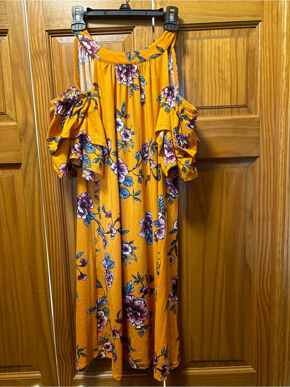 Rare Editions Mustard Yellow Floral Cold-Shoulder Dress
